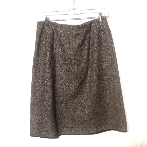 TONO SU TONO Black & Cream Wool/Cashmere Tweed Skirt w/Fringed Hemline, Size 10 - Picture 1 of 3
